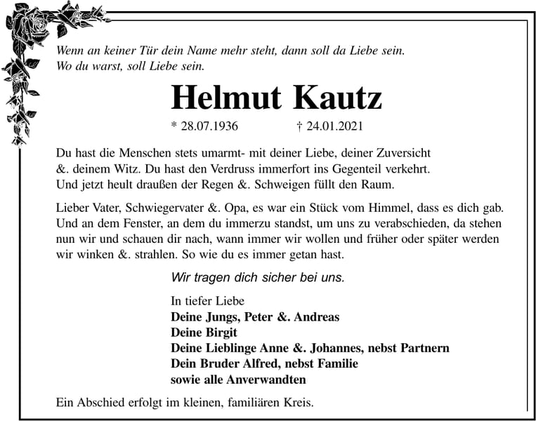 Traueranzeige Helmut Kautz