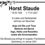 Traueranzeige Horst Staude