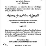 Danksagung Hans-Joachim Koroll