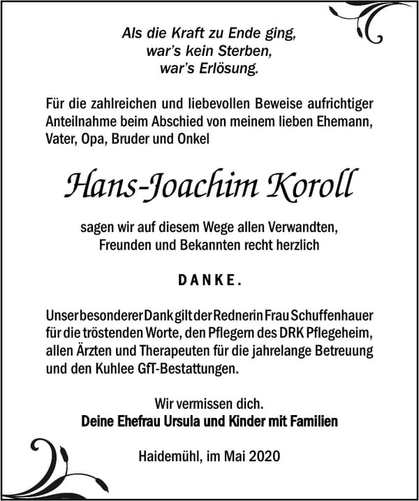Danksagung Hans-Joachim Koroll