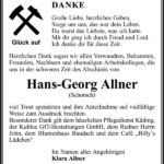 Danksagung Hans-Georg Allner