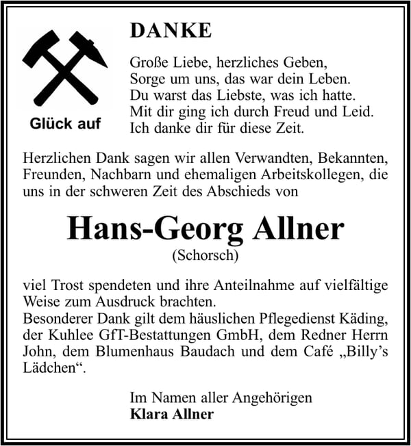 Danksagung Hans-Georg Allner