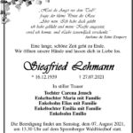 Traueranzeige Siegfried Lehmann