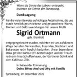Danksagung Sigrid Ortmann, geb. Kleinfeld