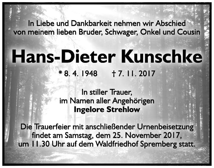 Traueranzeige Hans-Dieter Kunschke