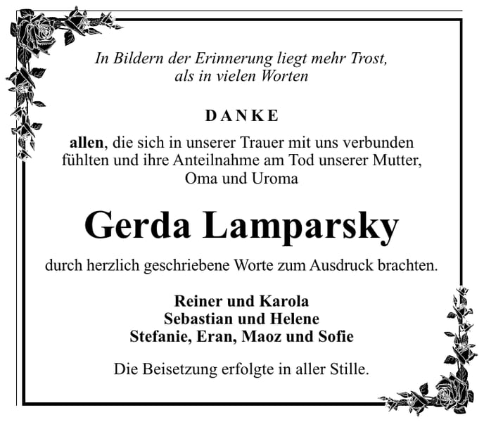 Danksagung Gerda Lamparsky