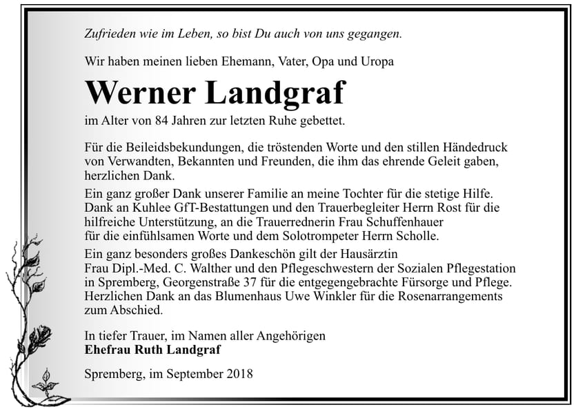 Danksagung Werner Landgraf