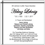 Traueranzeige Heinz Lehnig