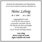 Danksagung Heinz Lehnig