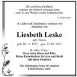 Traueranzeige Liesbeth Leske, geb. Noack