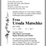 Traueranzeige Ursula Matschke, geb. Lubig