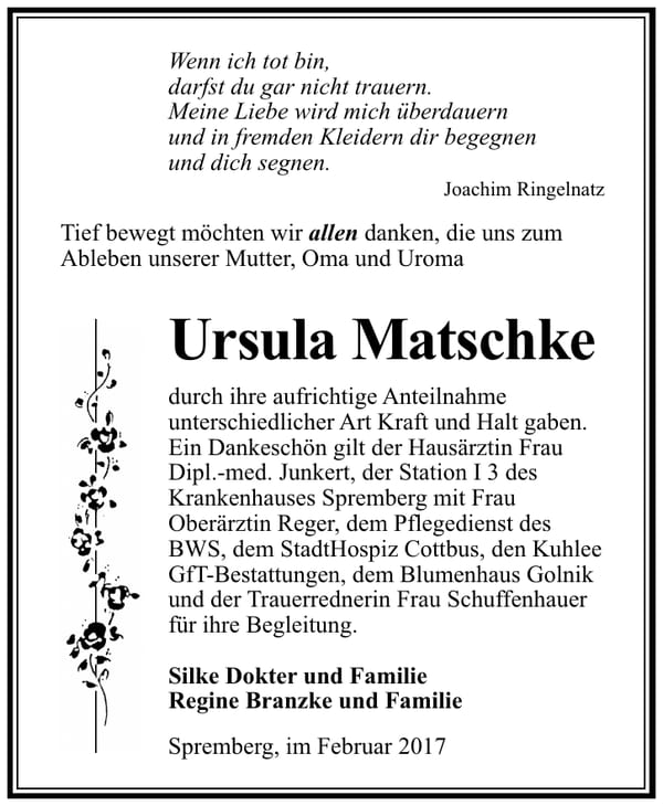 Danksagung Ursula Matschke