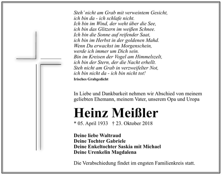 Traueranzeige Heinz Meißler