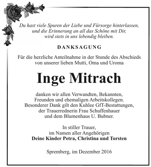 Danksagung Inge Mitrach
