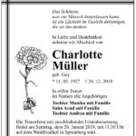 Traueranzeige Charlotte Müller, geb. Gey