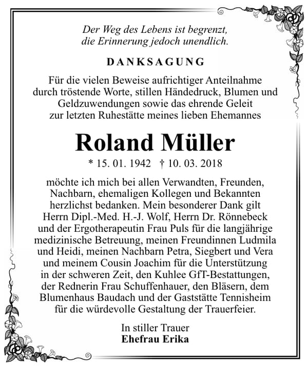 Danksagung Roland Müller