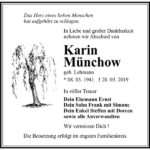 Traueranzeige Karin Münchow, geb. Lehmann