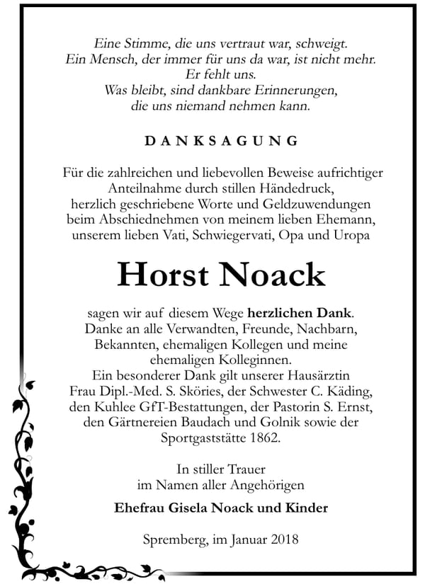 Danksagung Horst Noack