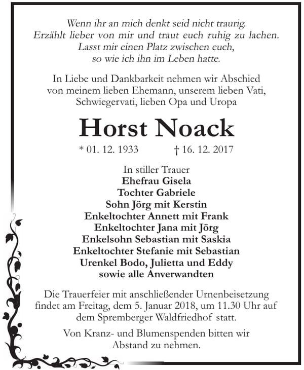 Traueranzeige Horst Noack