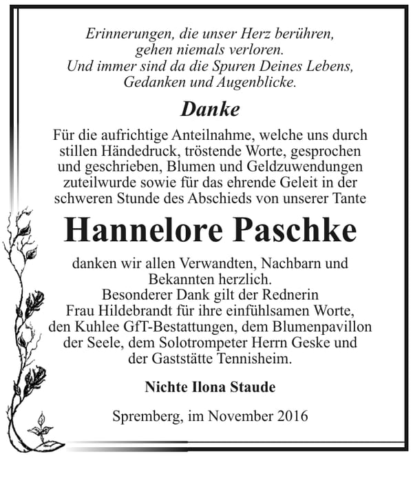 Danksagung Hannelore Paschke