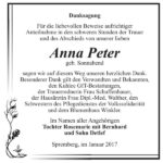 Danksagung Anna Peter, geb. Sonnabend
