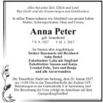 Traueranzeige Anna Peter, geb. Sonnabend