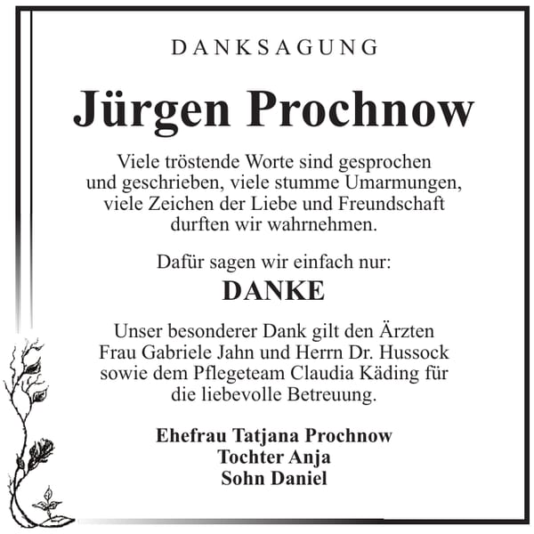 Danksagung Jürgen Prochnow