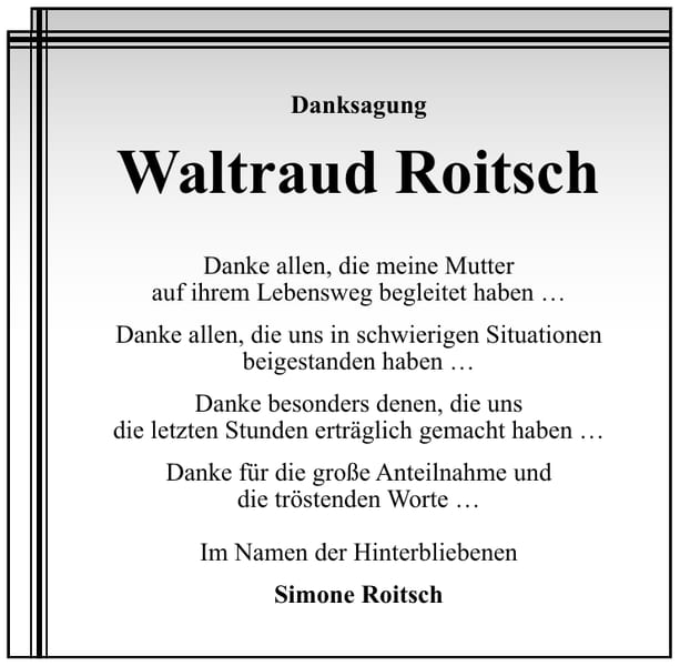 Traueranzeige Waltraud Roitsch