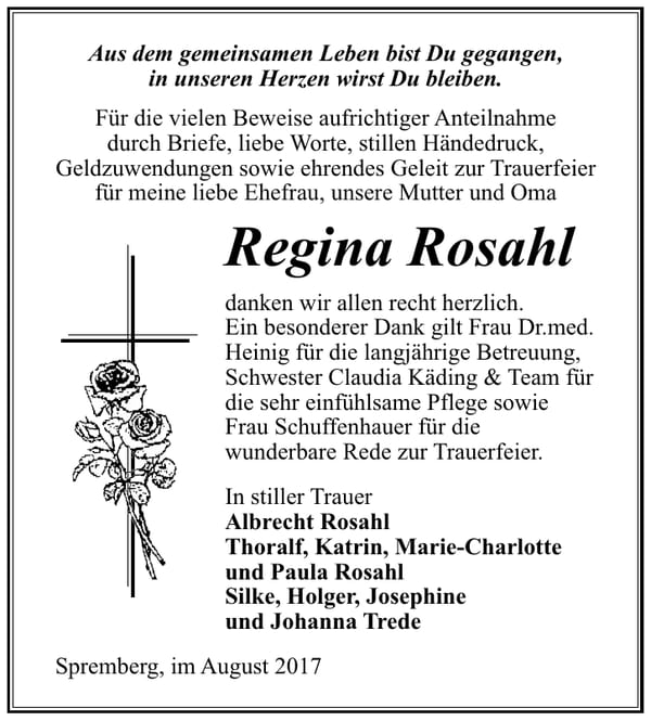 Danksagung Regina Rosahl