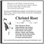 Traueranzeige Christel Rost, geb. Watzke