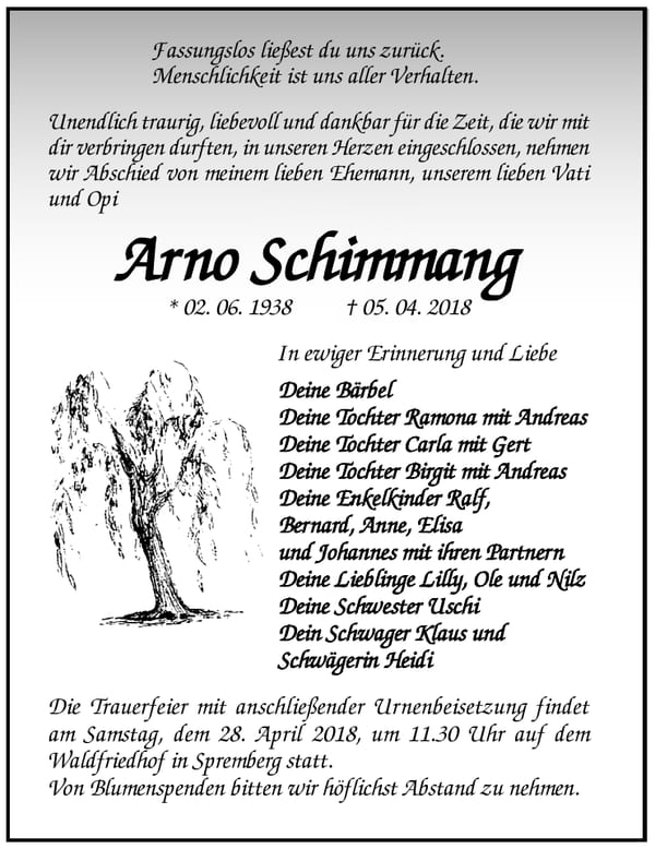 Traueranzeige Arno Schimmang