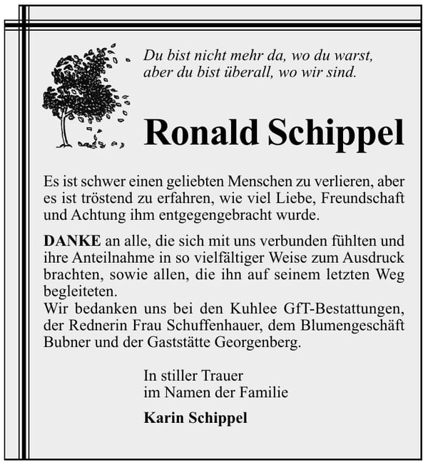 Traueranzeige Ronald Schippel