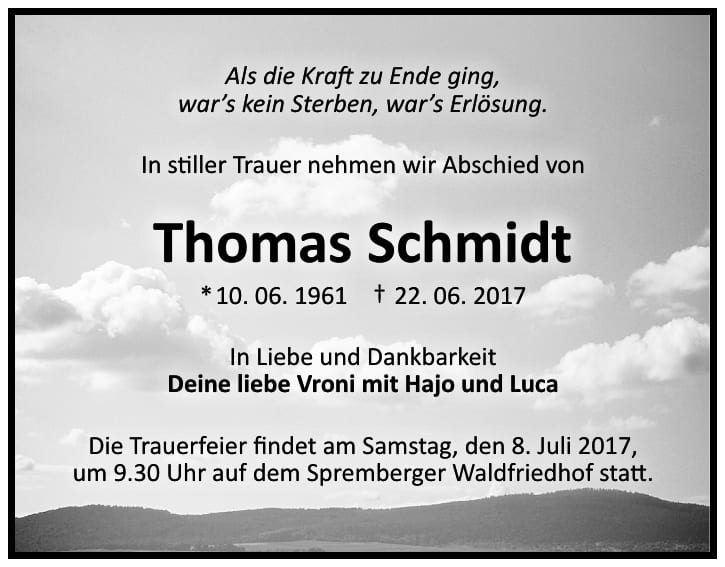 Traueranzeige Thomas Schmidt