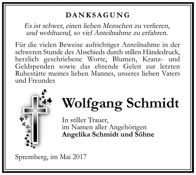 Danksagung Wolfgang Schmidt