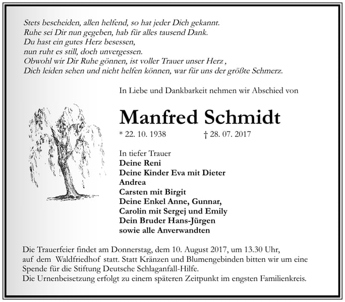 Traueranzeige Manfred Schmidt