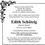 Traueranzeige Edith Schötzig