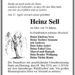 Traueranzeige Heinz Sell