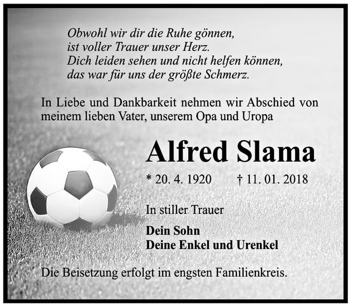 Traueranzeige Alfred Slama