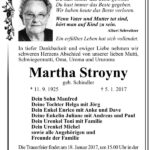 Traueranzeige Martha Stroyny, geb. Schindler