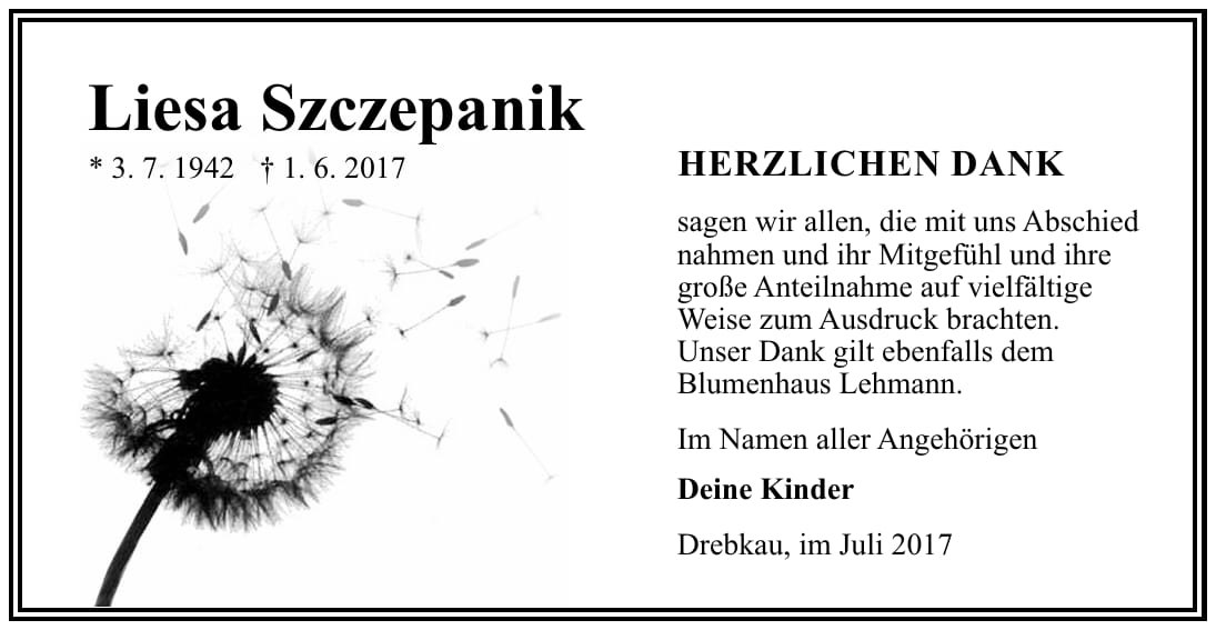 Danksagung Liesa Szczepanik