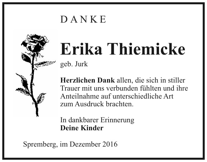 Danksagung Erika Thiemicke, geb. Jurk