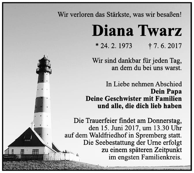 Traueranzeige Diana Twarz