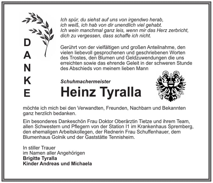 Danksagung Heinz Tyralla