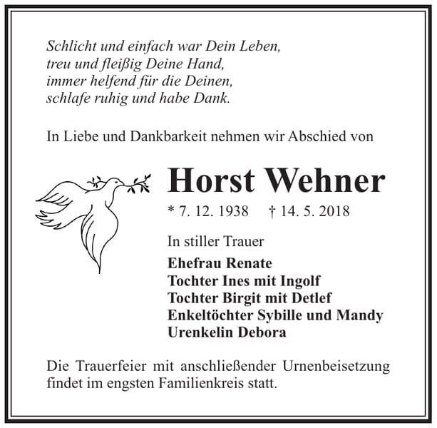 Traueranzeige Horst Wehner