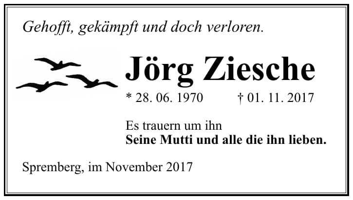 Traueranzeige Jörg Ziesche