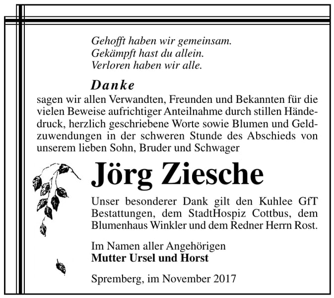 Danksagung Jörg Ziesche