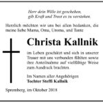 Danksagung Christa Kallnik