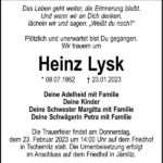 Traueranzeige Heinz Lysk
