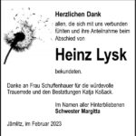 Danksagung Heinz Lysk