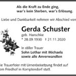 Traueranzeige Gerda Schuster, geb. Hanschke